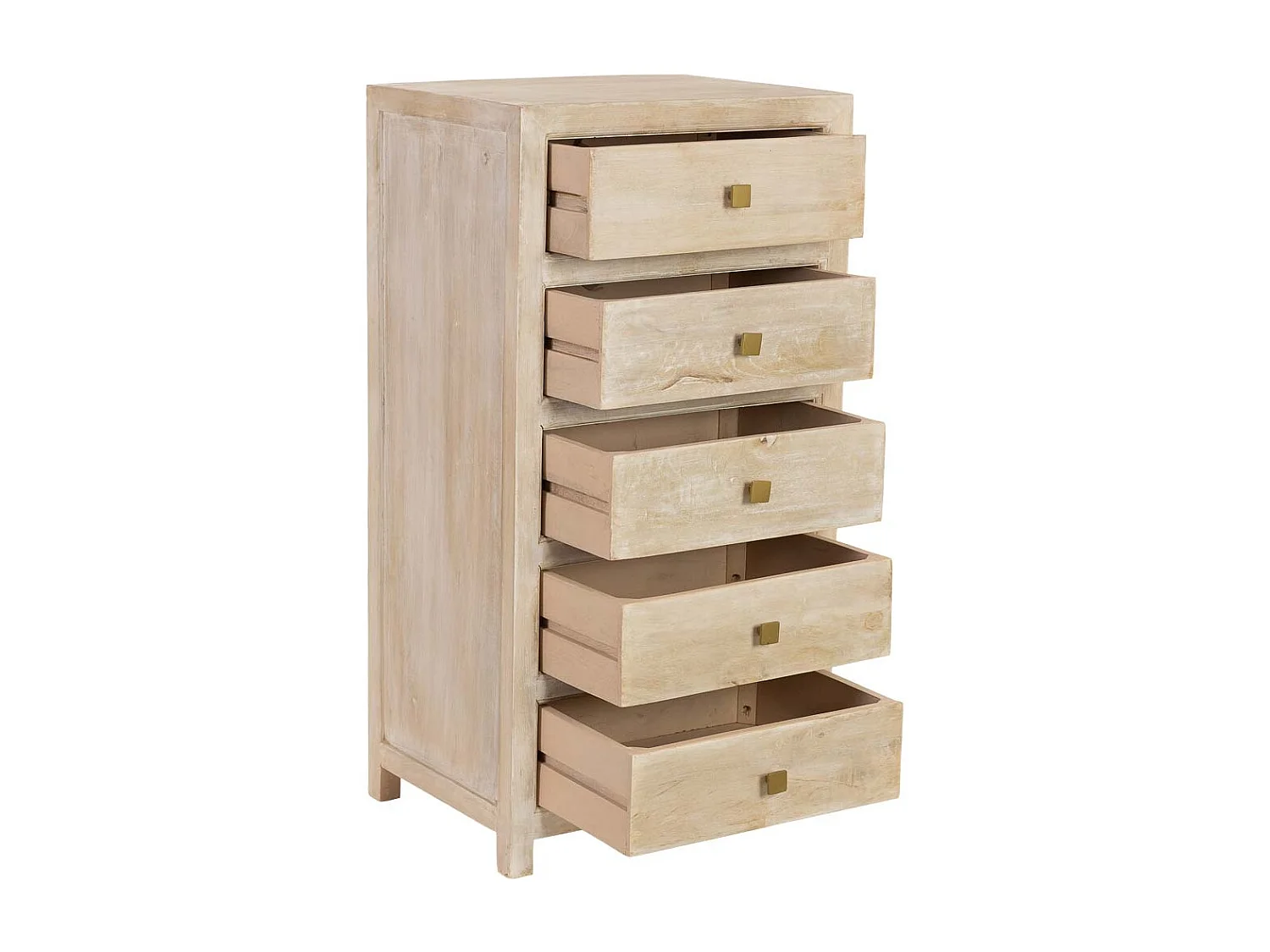 Cómoda em madeira bege com 5 gavetas 60x45x116 cm