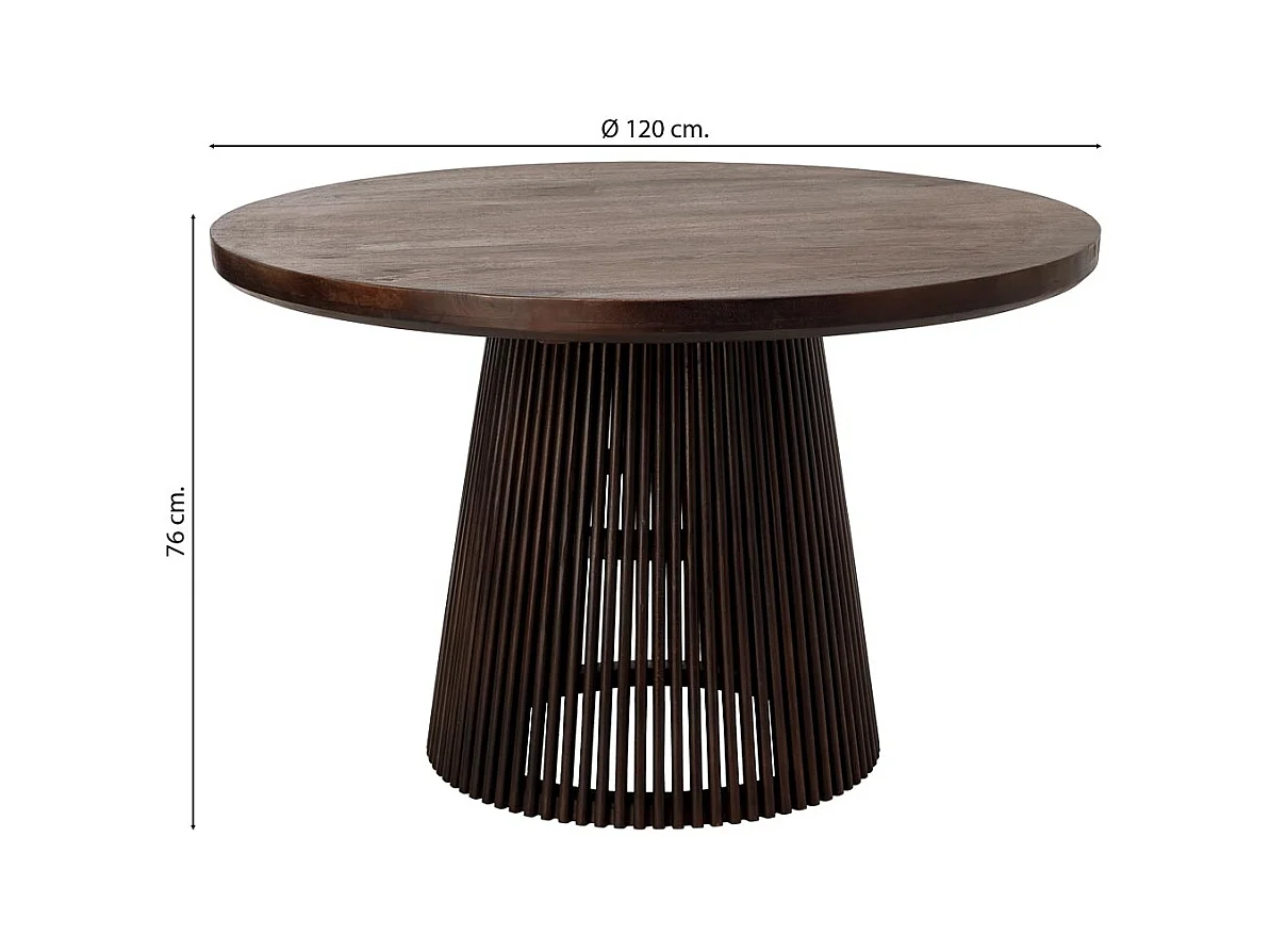 Mesa de madera artesanal marrón 120x120x76h cm