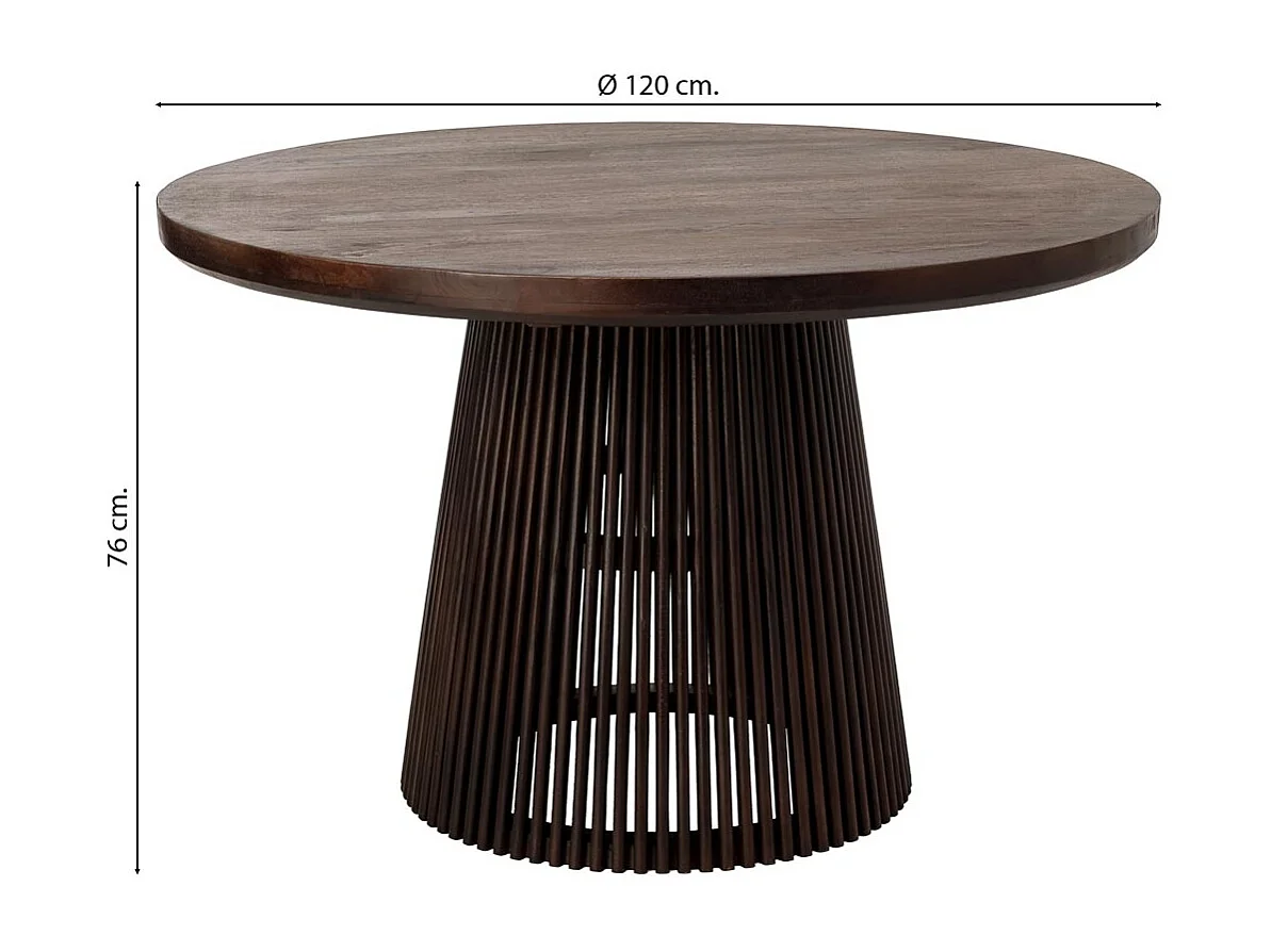 Mesa de madera artesanal marrón 120x120x76h cm