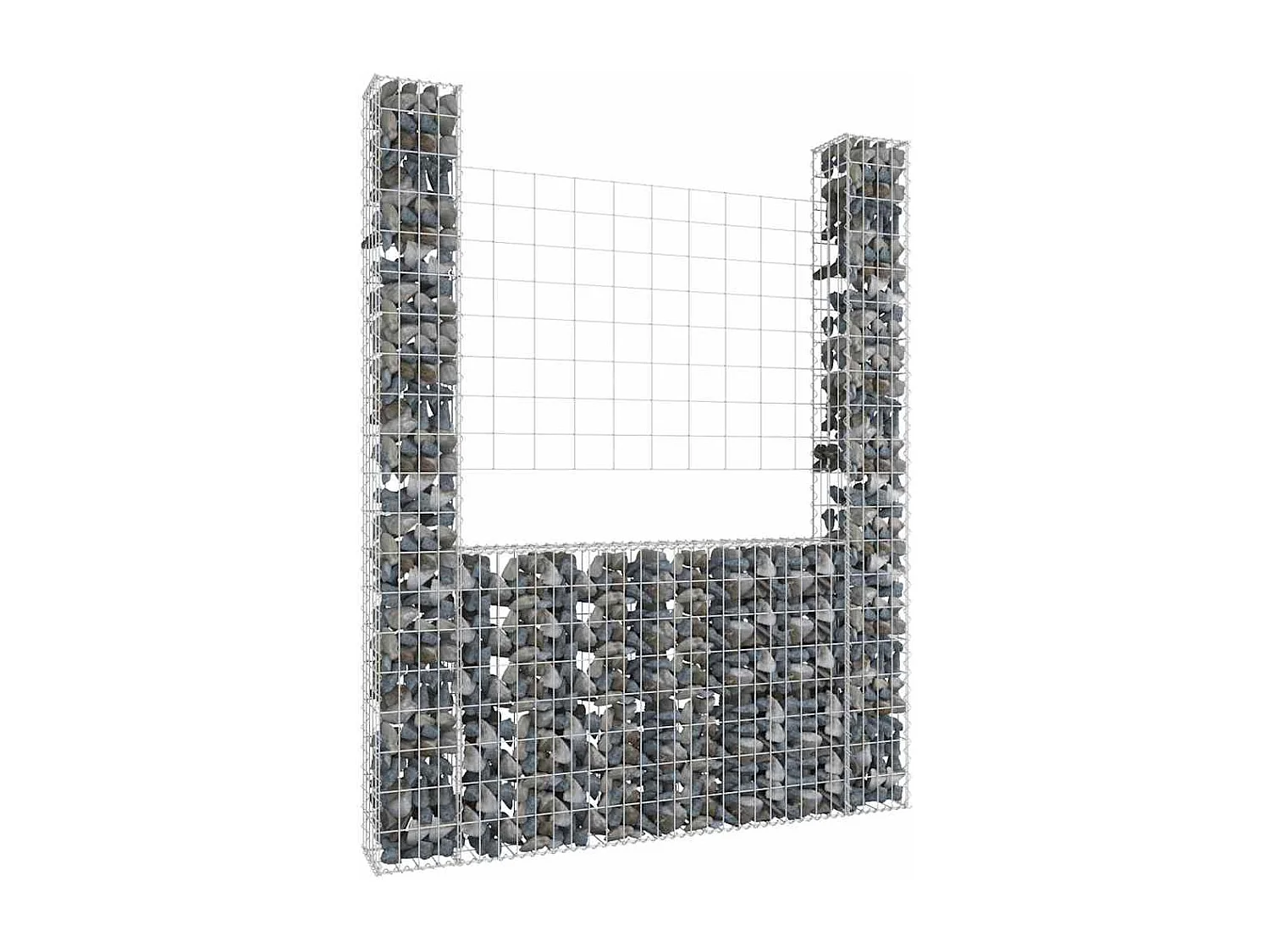 Panier de gabion-Mur en gabion en forme de U avec 2 poteaux Fer 140x20x200 cm