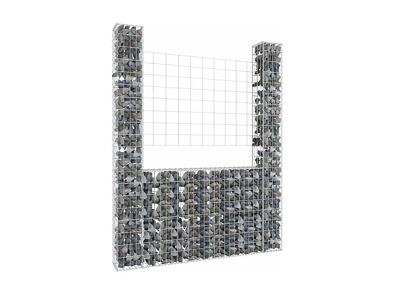 Panier de gabion-Mur en gabion en forme de U avec 2 poteaux Fer 140x20x200 cm