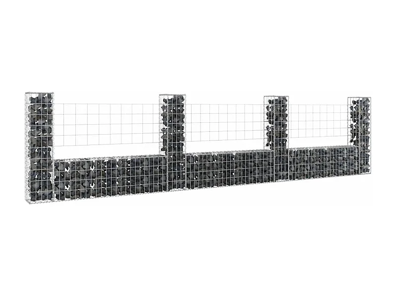 Panier de gabion-Mur en gabion en forme de U avec 4 poteaux Fer 380x20x100 cm