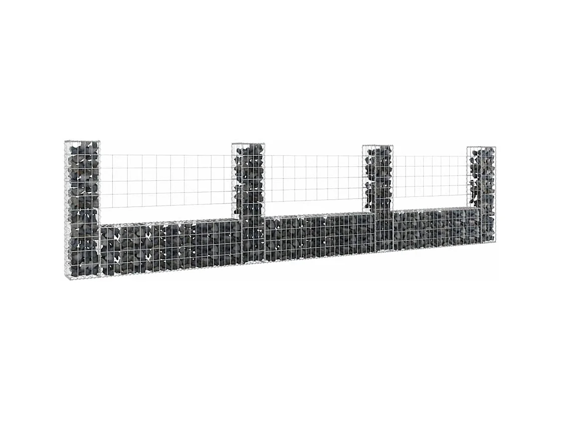 Panier de gabion-Mur en gabion en forme de U avec 4 poteaux Fer 380x20x100 cm