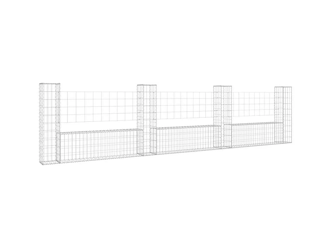 Panier de gabion-Mur en gabion en forme de U avec 4 poteaux Fer 380x20x100 cm