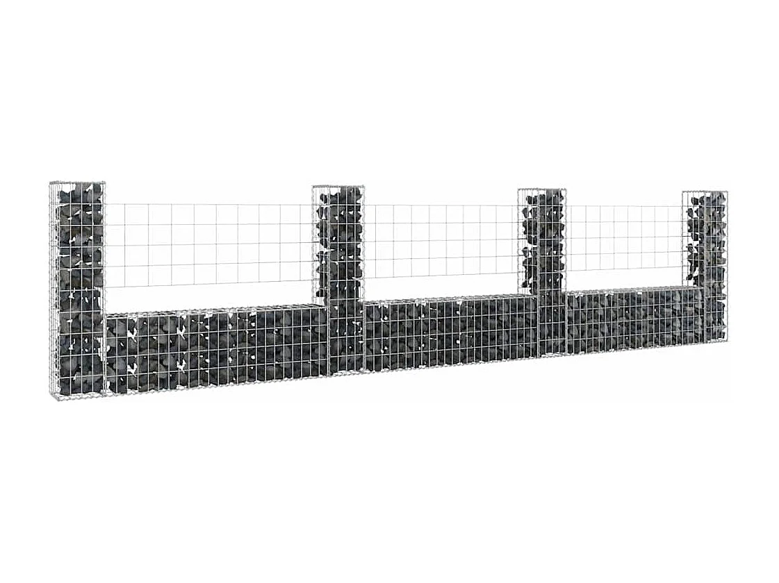 Panier de gabion-Mur en gabion en forme de U avec 4 poteaux Fer 380x20x100 cm