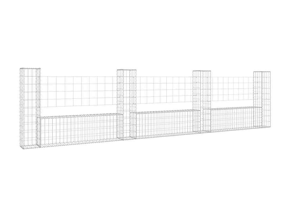 Panier de gabion-Mur en gabion en forme de U avec 4 poteaux Fer 380x20x100 cm