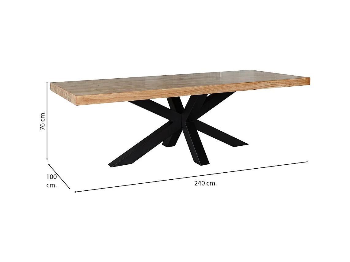 Table à manger en bois marron avec pieds en fer 240x100x76 cm
