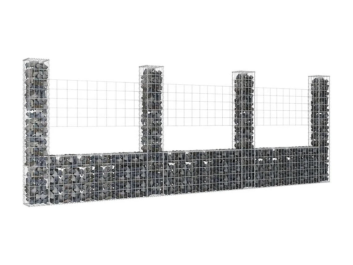 Panier de gabion-Mur en gabion en forme de U avec 4 poteaux Fer 380x20x150 cm