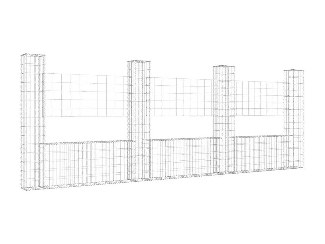 Panier de gabion-Mur en gabion en forme de U avec 4 poteaux Fer 380x20x150 cm