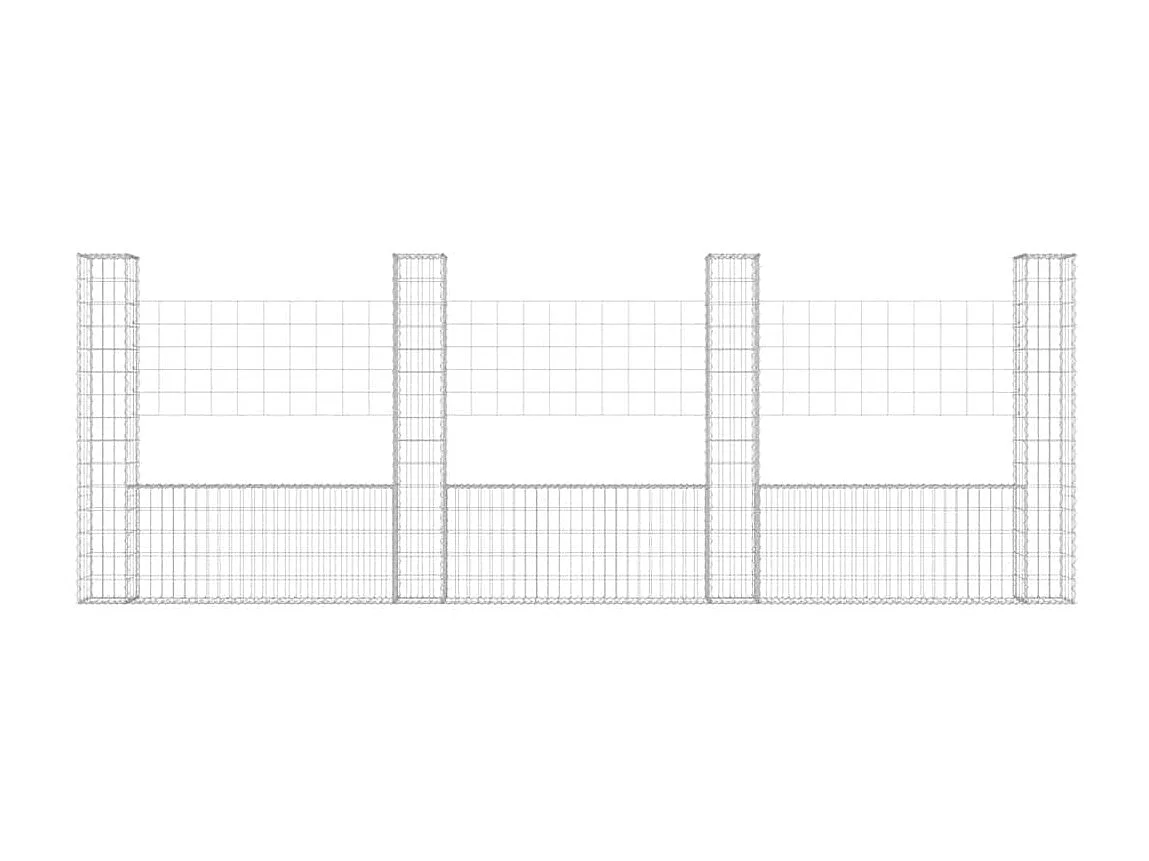 Panier de gabion-Mur en gabion en forme de U avec 4 poteaux Fer 380x20x150 cm