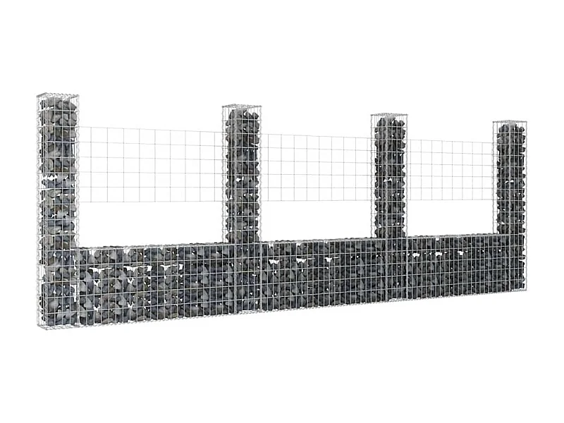 Panier de gabion-Mur en gabion en forme de U avec 4 poteaux Fer 380x20x150 cm