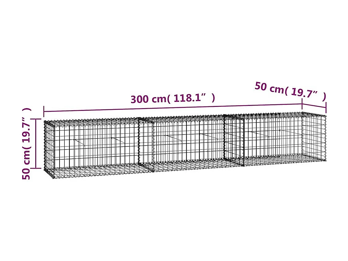 Mur en gabion-Panier de gabion avec couvercles Acier galvanisé 300x50x50 cm