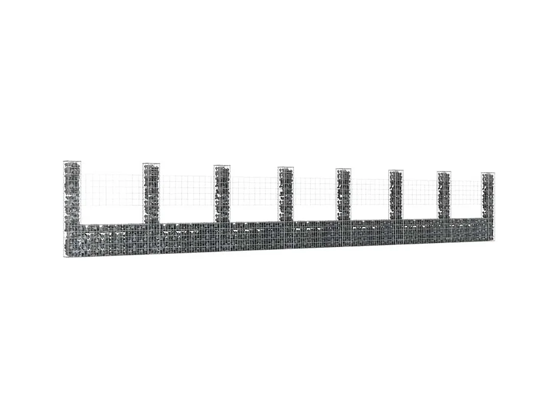 Mur en gabion-Panier de gabion en forme de U avec 8 poteaux Fer 860x20x150 cm