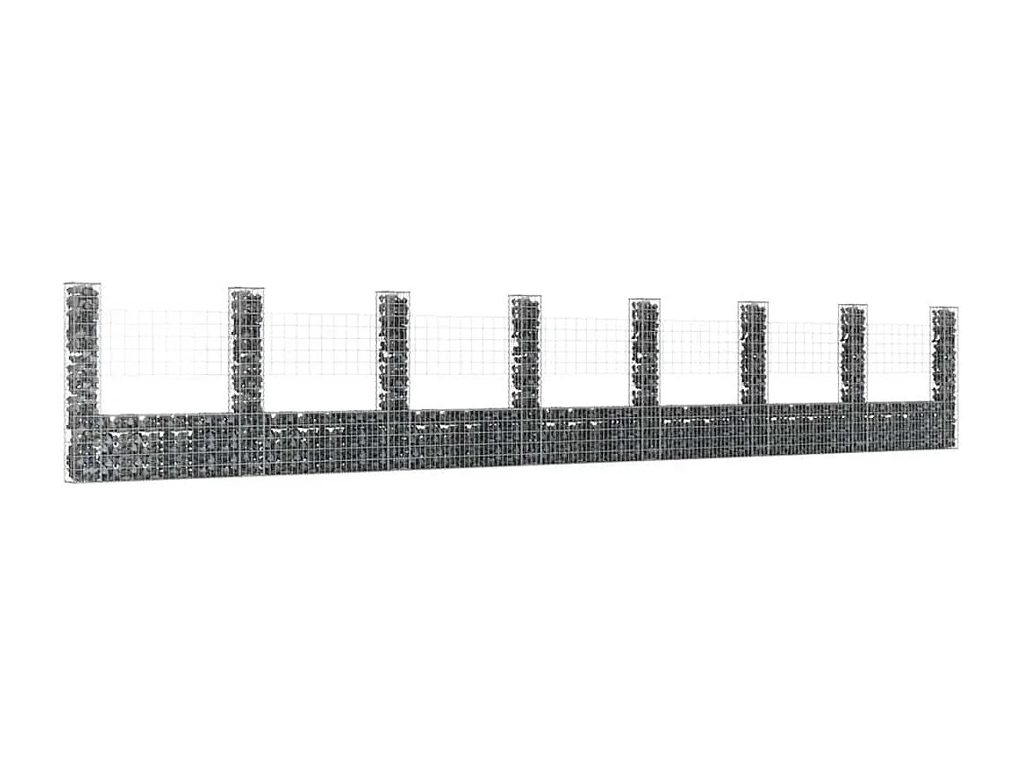 Mur en gabion-Panier de gabion en forme de U avec 8 poteaux Fer 860x20x150 cm