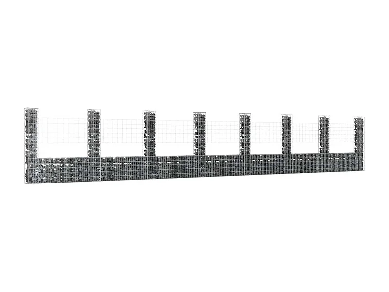 Mur en gabion-Panier de gabion en forme de U avec 8 poteaux Fer 860x20x150 cm