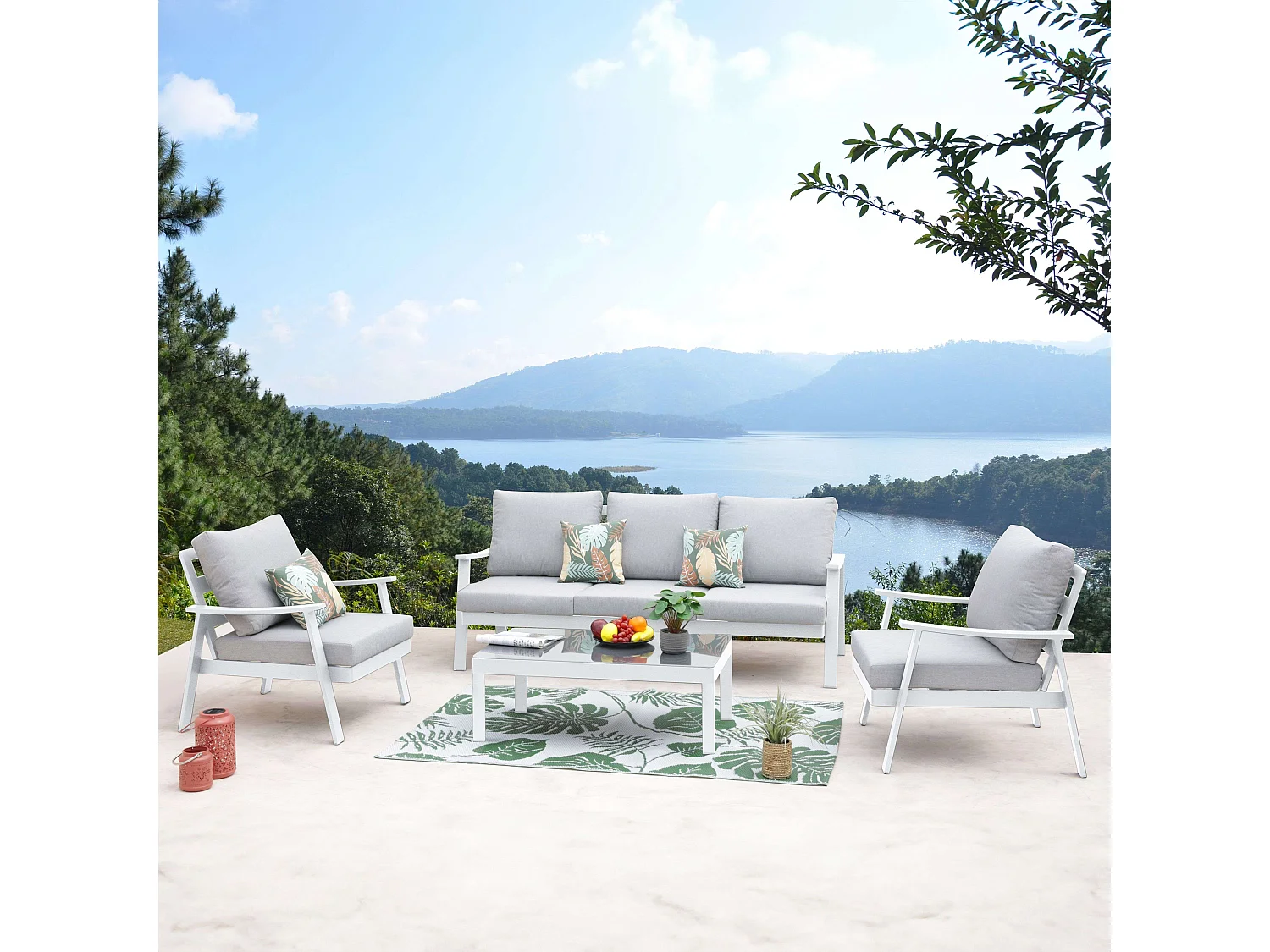 Set 4 piezas Muebles Exterior Jardín Terraza Benicasim Blanco Gris