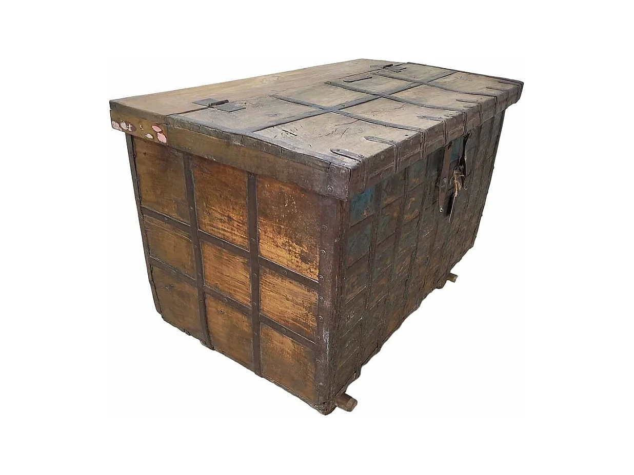 Baúl de madera acabado artesanal marrón 102x58x74h cm