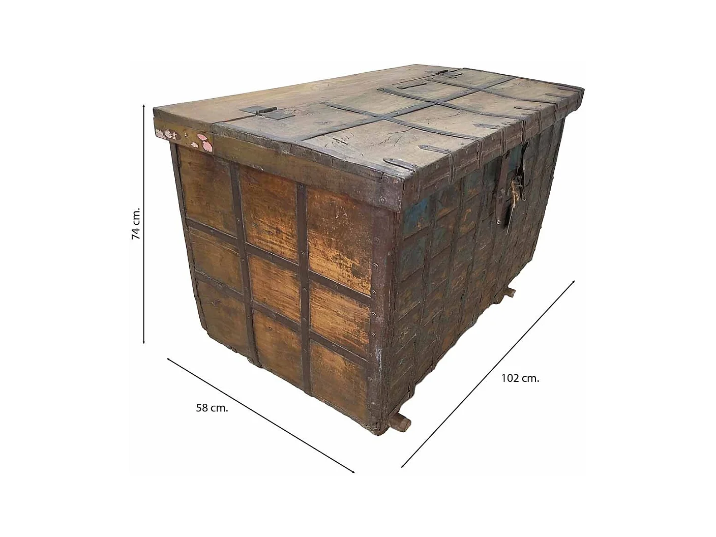 Baúl de madera acabado artesanal marrón 102x58x74h cm