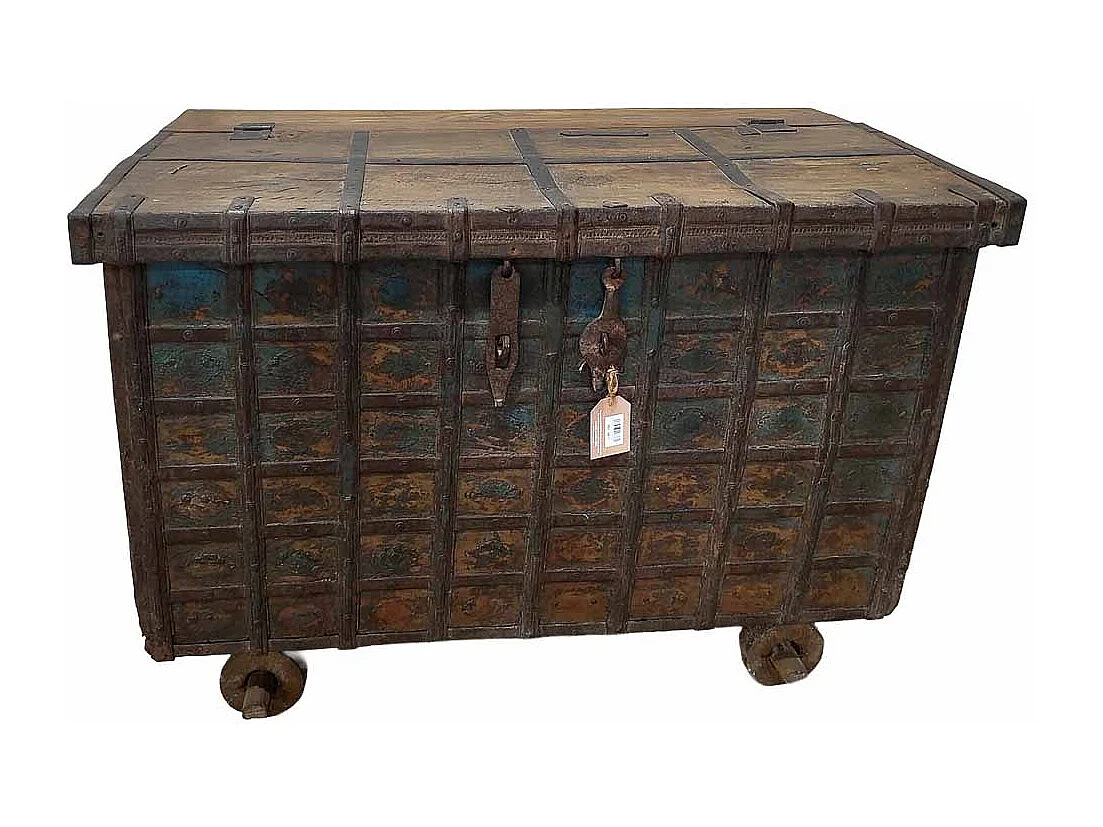 Baúl de madera acabado artesanal marrón 102x58x74h cm