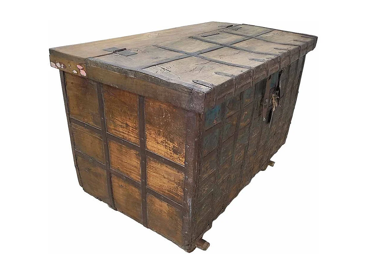 Baúl de madera acabado artesanal marrón 102x58x74h cm