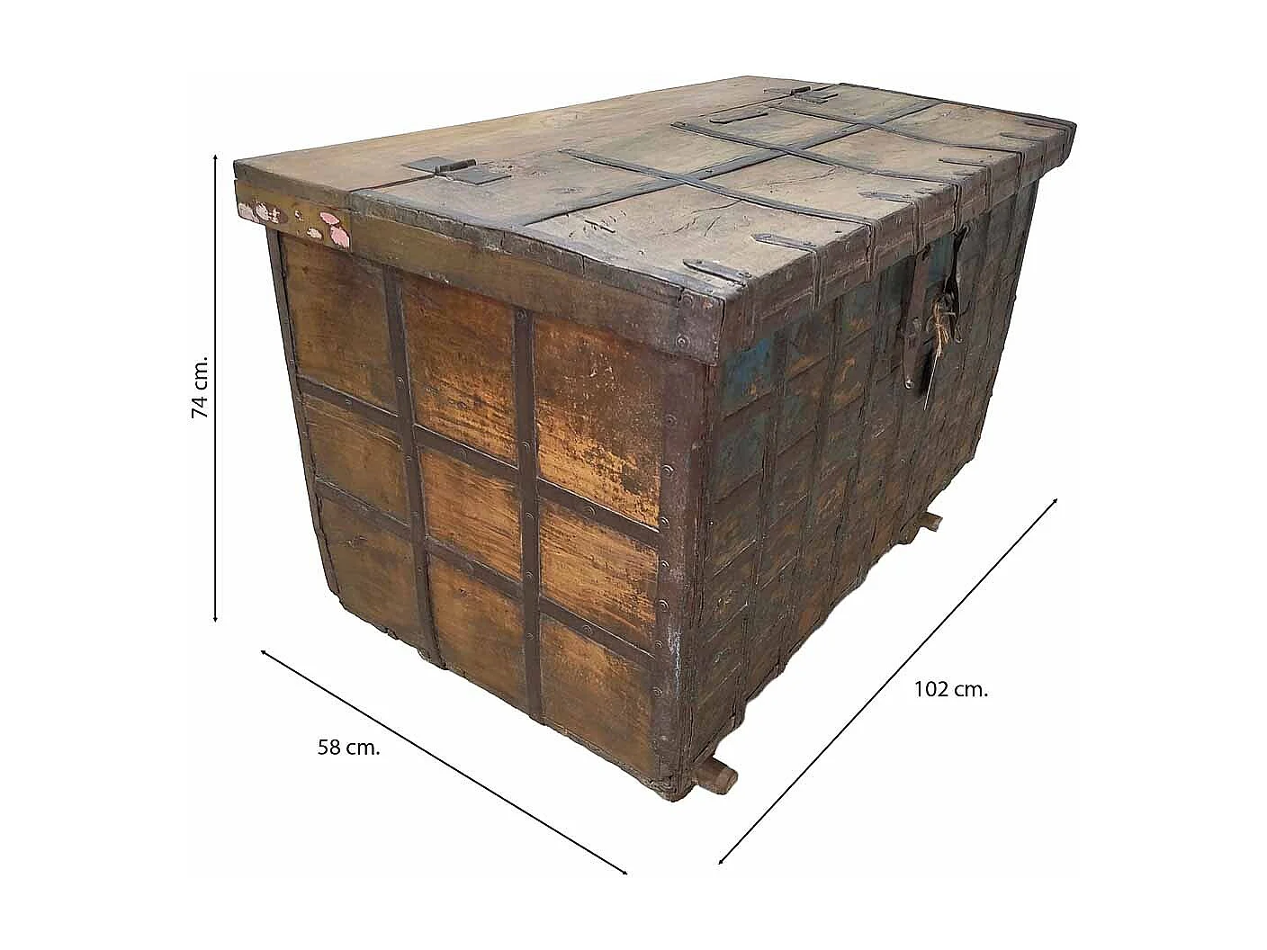 Baúl de madera acabado artesanal marrón 102x58x74h cm