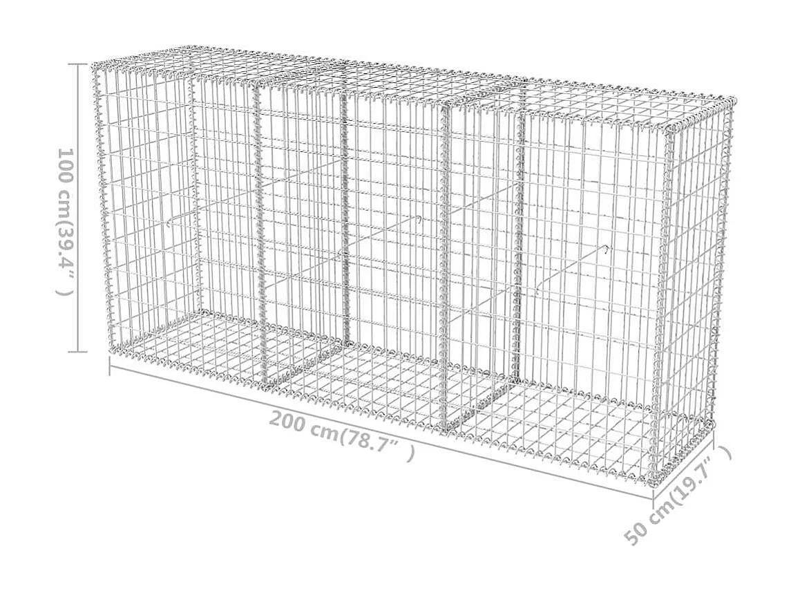 Panier de gabion-Mur en gabion Acier galvanisé 200x50x100 cm