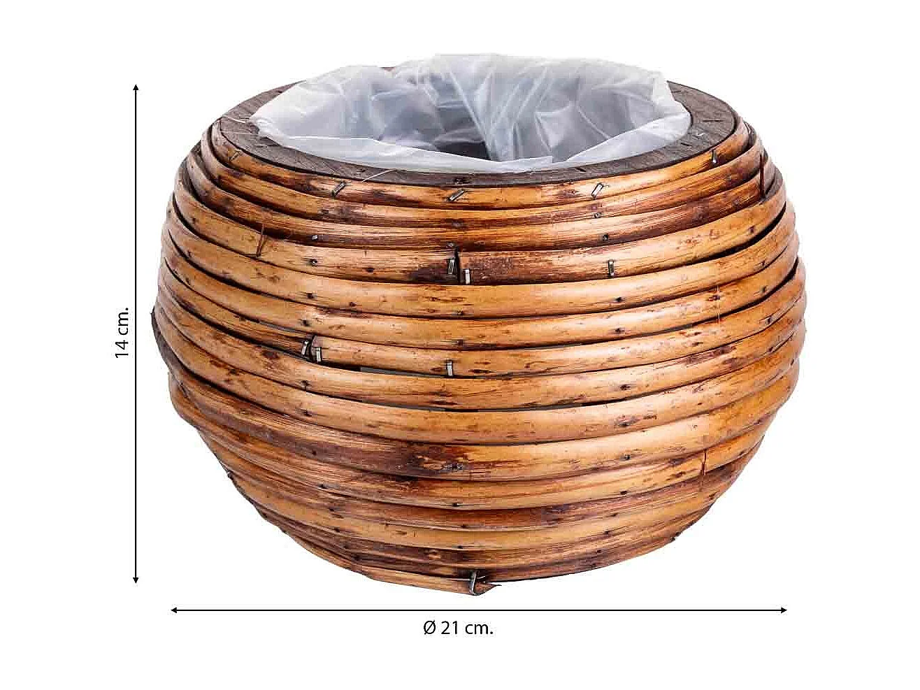 Cesto de bambú marrón redondo 21x17x14h cm