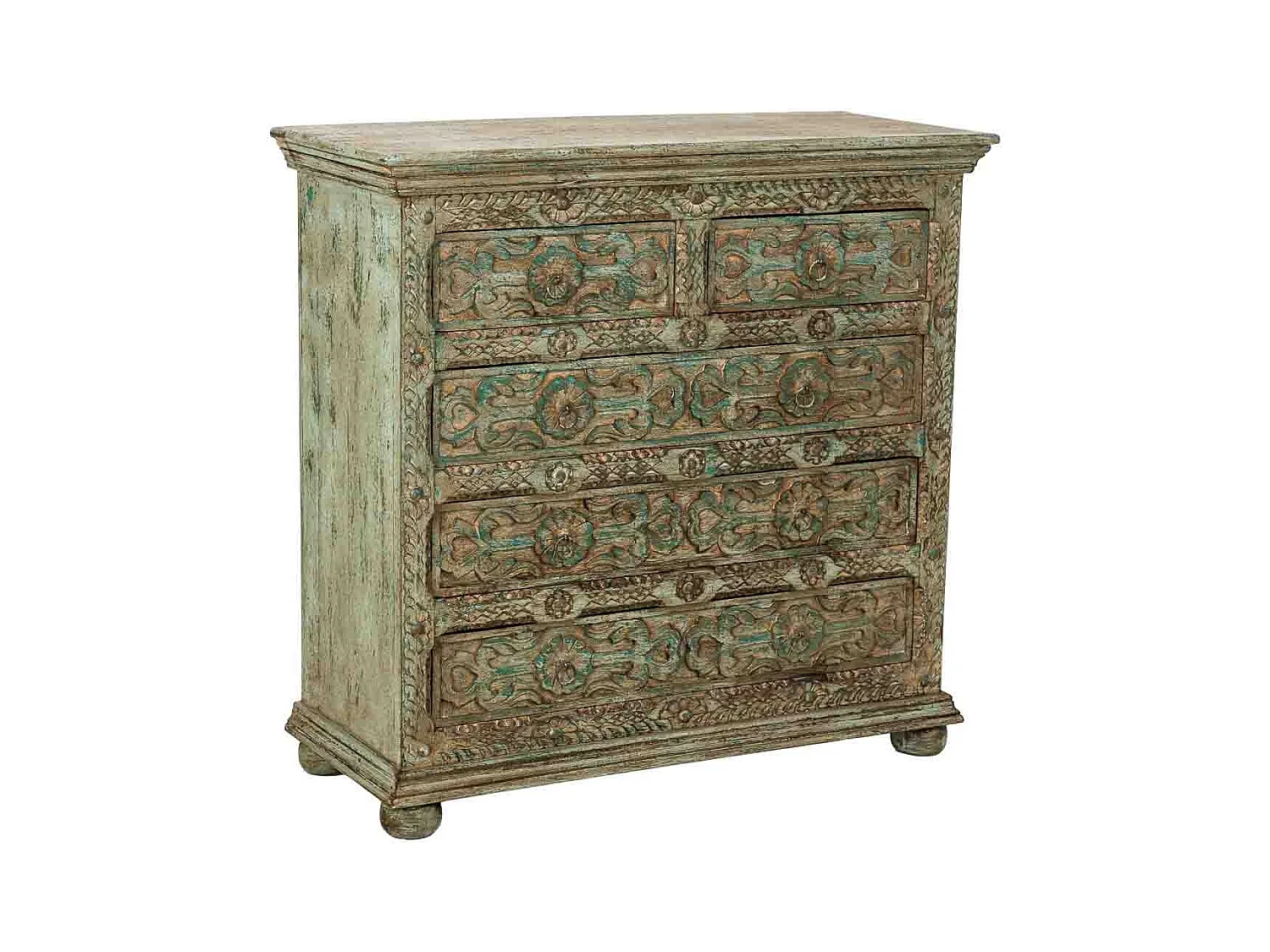 Cómoda de Madera artesanal con 5 cajones azul 100x43x95h cm