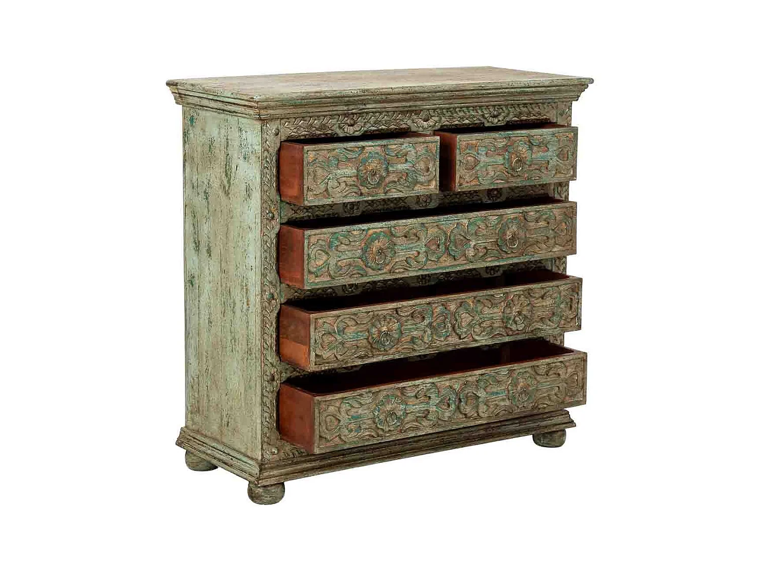 Cómoda de Madera artesanal con 5 cajones azul 100x43x95h cm