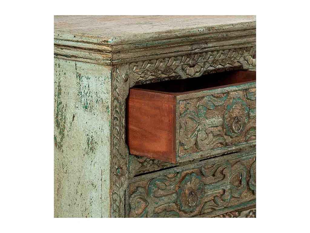 Cómoda de Madera artesanal con 5 cajones azul 100x43x95h cm