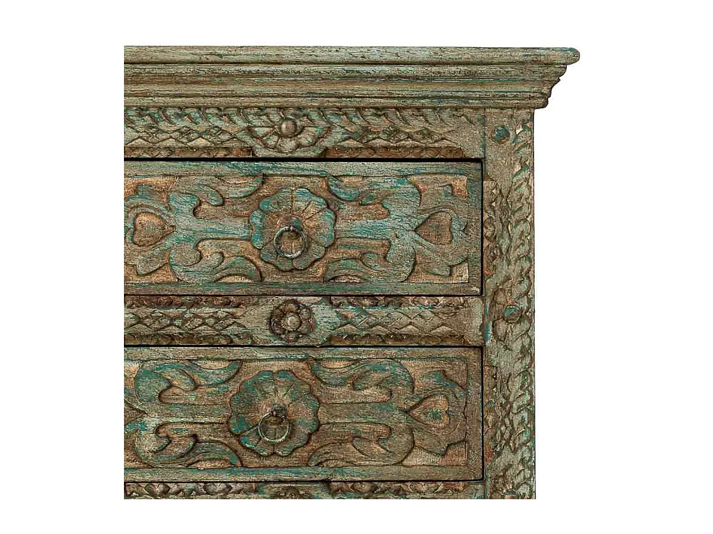 Cómoda de Madera artesanal con 5 cajones azul 100x43x95h cm