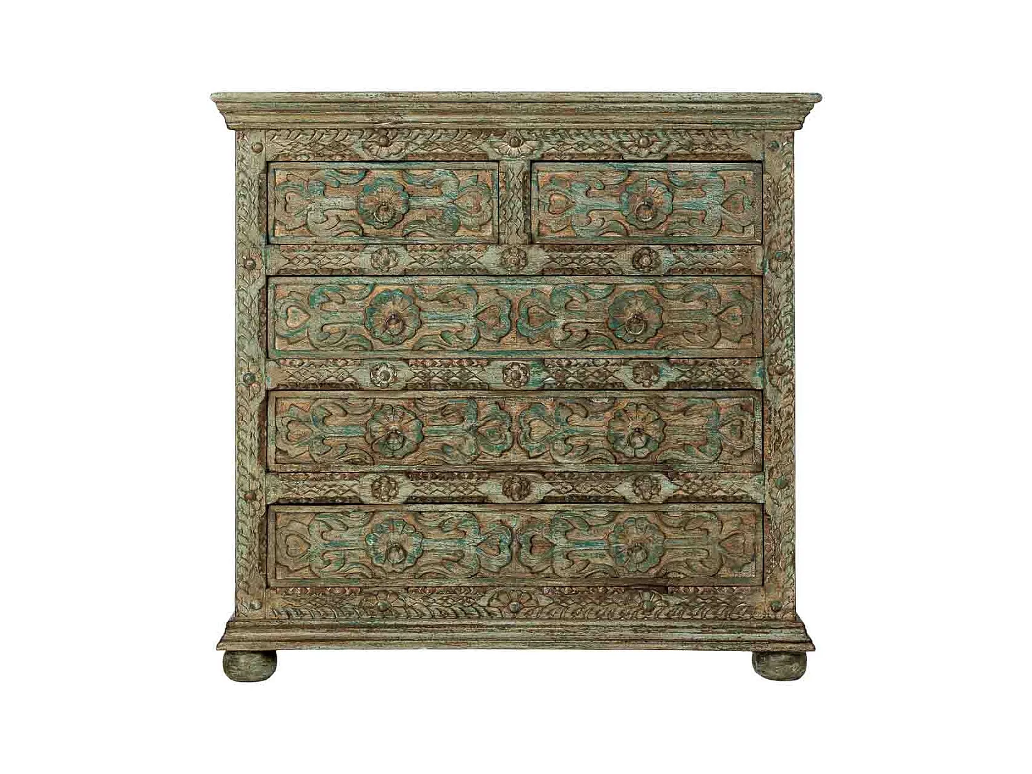 Commode bleue en bois faite main avec 5 tiroirs 100x43x95 cm