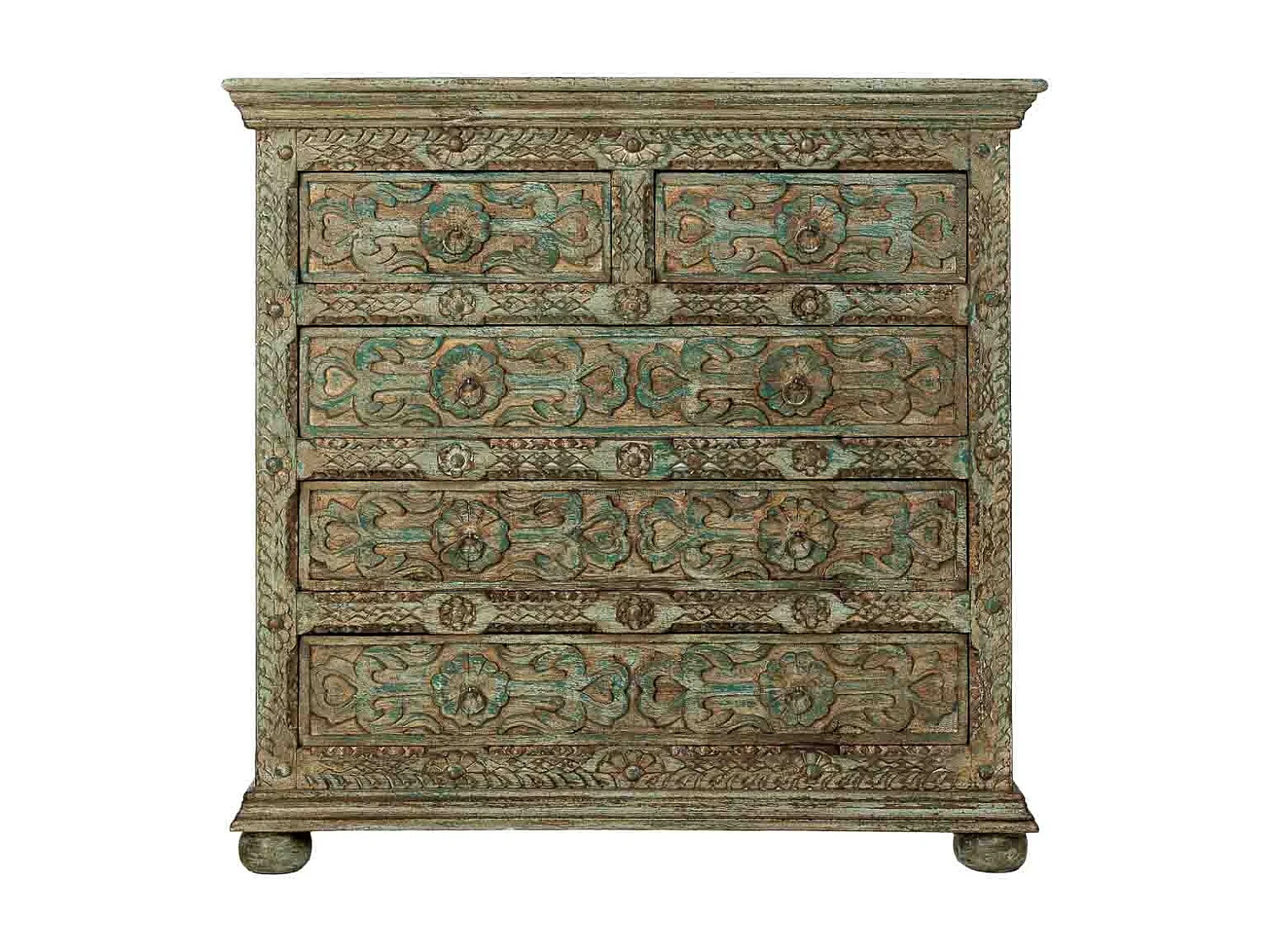 Cómoda de Madera artesanal con 5 cajones azul 100x43x95h cm