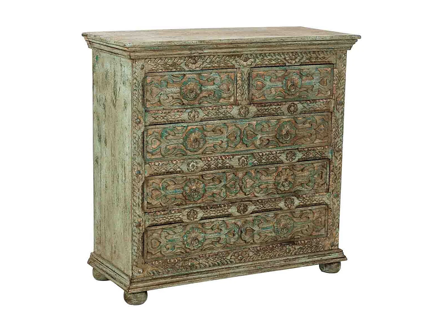 Cómoda de Madera artesanal con 5 cajones azul 100x43x95h cm