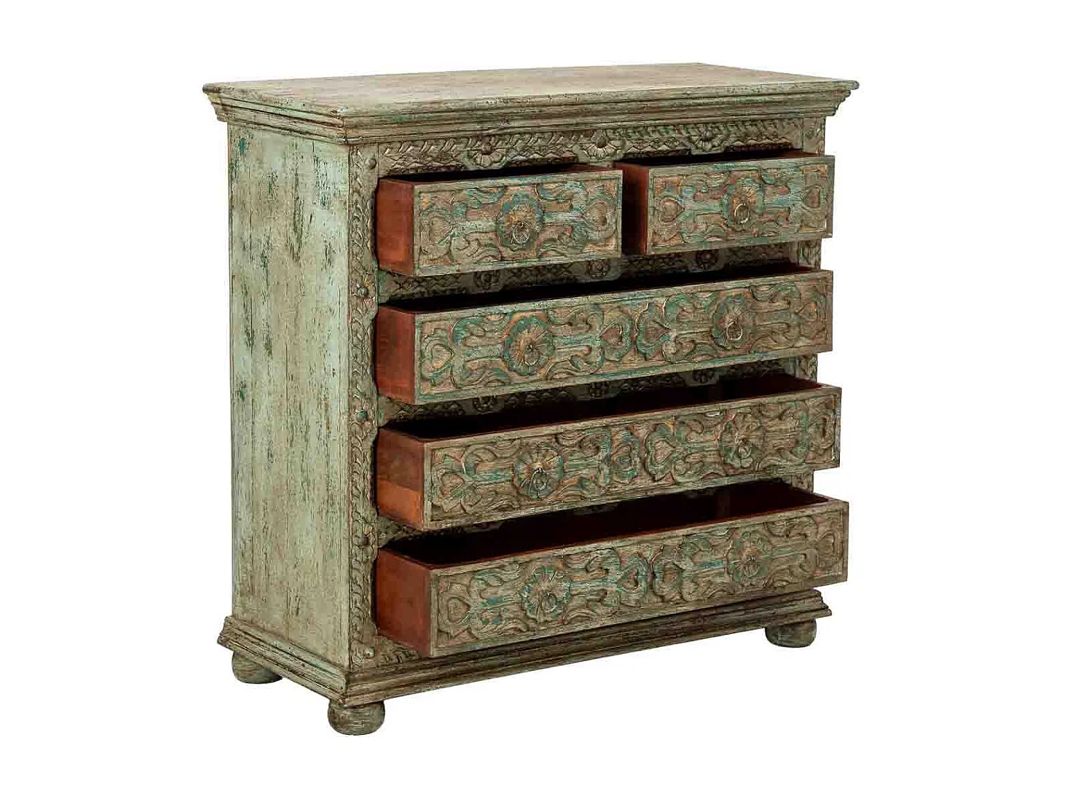 Cómoda de Madera artesanal con 5 cajones azul 100x43x95h cm