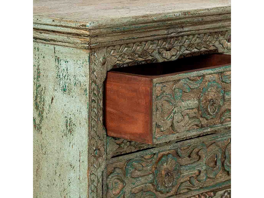 Cómoda de Madera artesanal con 5 cajones azul 100x43x95h cm