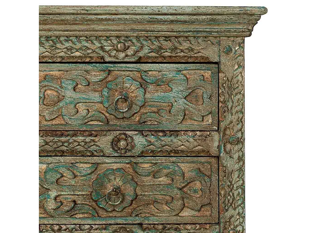 Cómoda de Madera artesanal con 5 cajones azul 100x43x95h cm