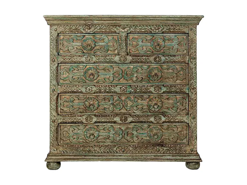 Cómoda de Madera artesanal con 5 cajones azul 100x43x95h cm