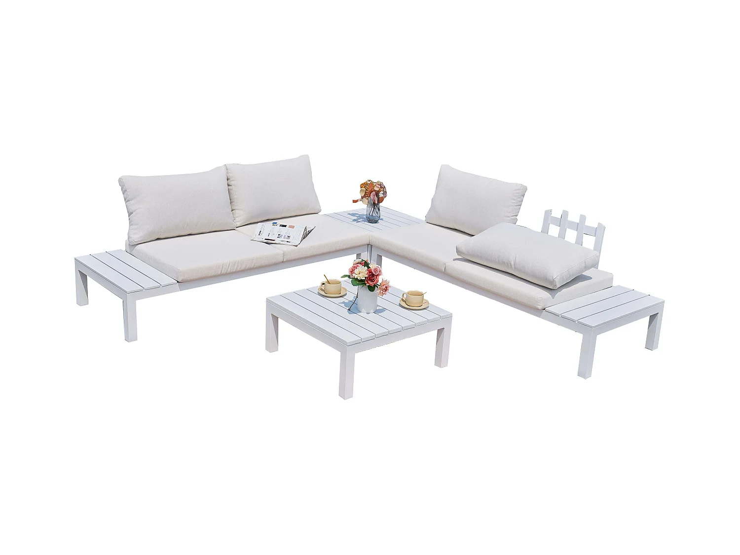 Conjunto Exterior Jardín Alcocebre Blanco: 2 Sofás, 2 Mesas (Con Cojines)