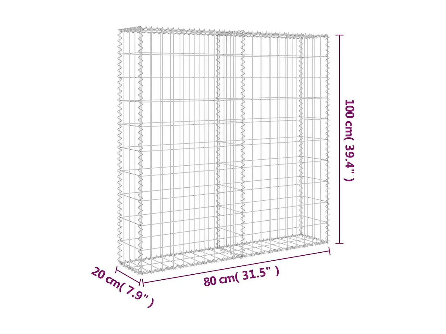 Mur en gabion-Panier de gabion avec couvercles Acier galvanisé 80x20x100 cm