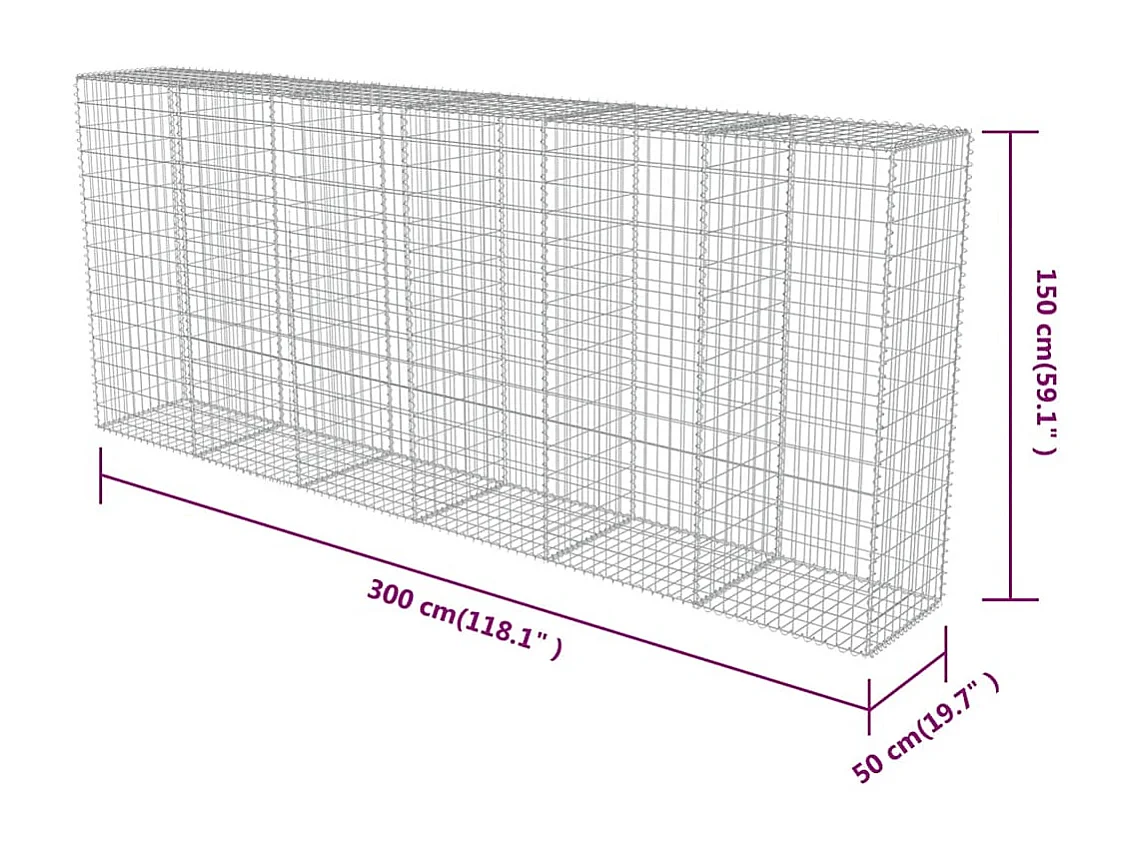 Mur en gabion-Panier de gabion avec couvercles Acier galvanisé 300x50x150 cm