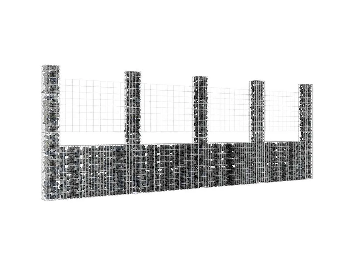 Mur en gabion-Panier de gabion en forme de U avec 5 poteaux Fer 500x20x200 cm