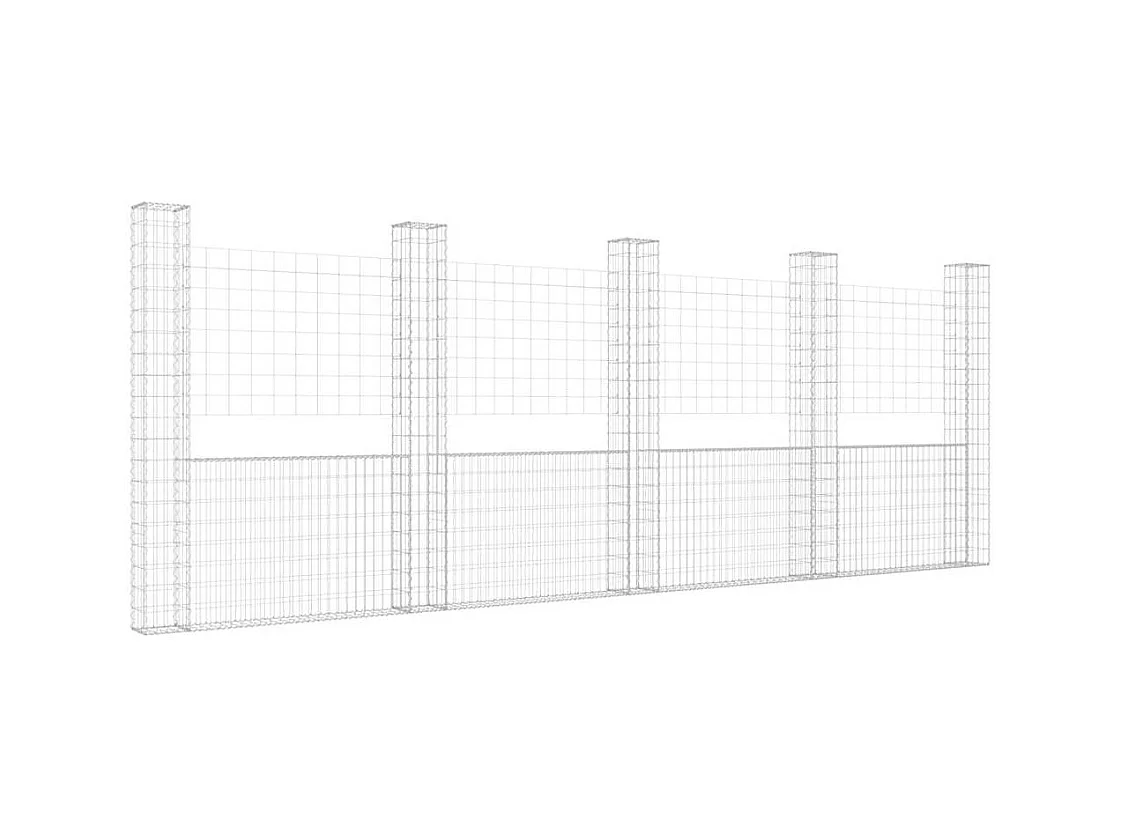 Mur en gabion-Panier de gabion en forme de U avec 5 poteaux Fer 500x20x200 cm