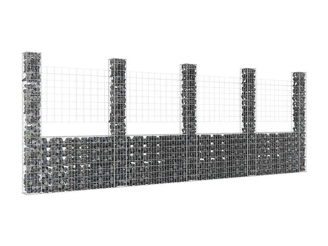 Mur en gabion-Panier de gabion en forme de U avec 5 poteaux Fer 500x20x200 cm