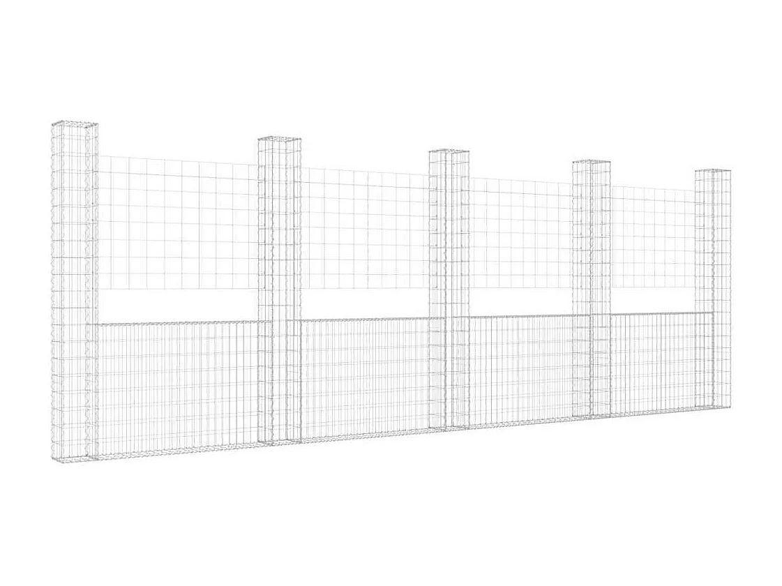 Mur en gabion-Panier de gabion en forme de U avec 5 poteaux Fer 500x20x200 cm