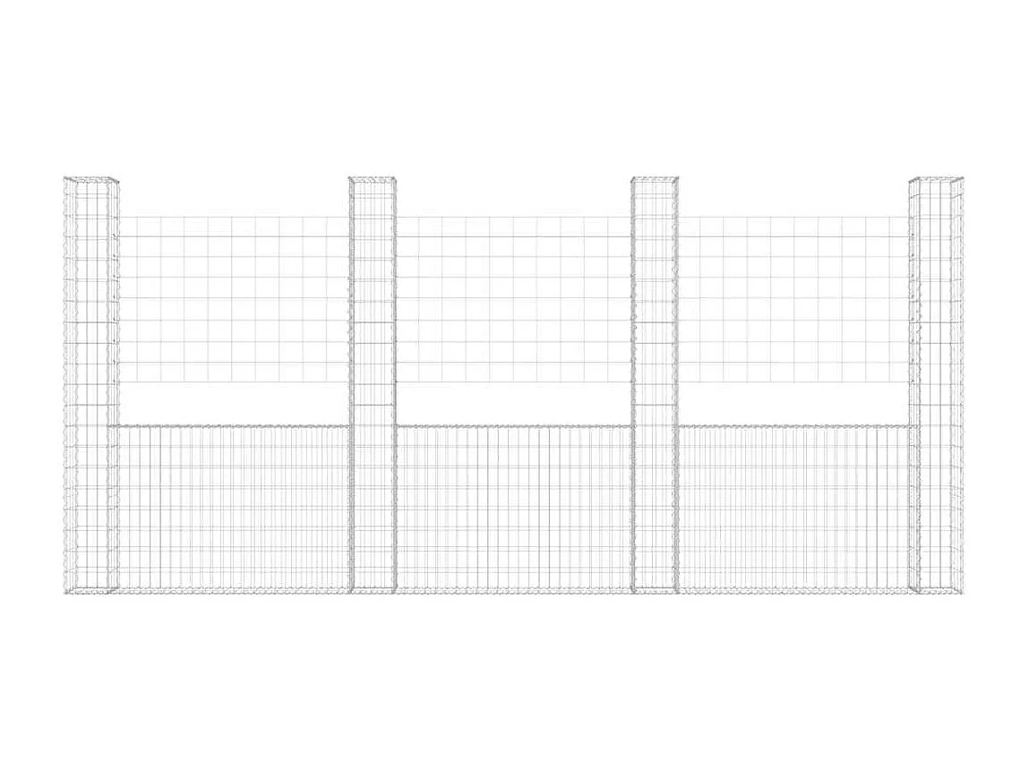 Mur en gabion-Panier de gabion en forme de U avec 5 poteaux Fer 500x20x200 cm