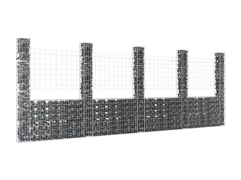 Mur en gabion-Panier de gabion en forme de U avec 5 poteaux Fer 500x20x200 cm