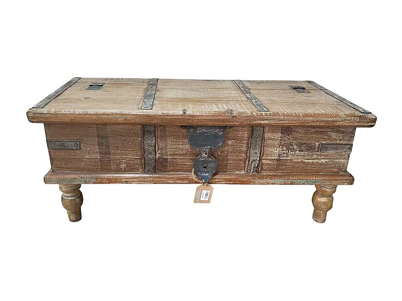 Malle en bois artisanale marron 89x37x38h cm