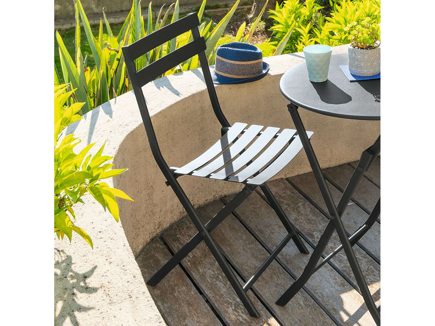 Pack 4 Sillas Ext. Plegables Greensboro Jardín Terraza Gris Grafito