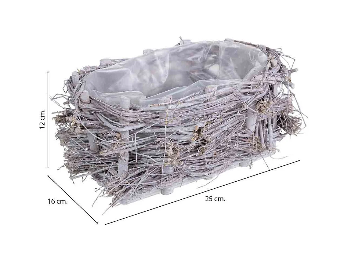 Cesto de vime retangular cinza 25x16x12 cm